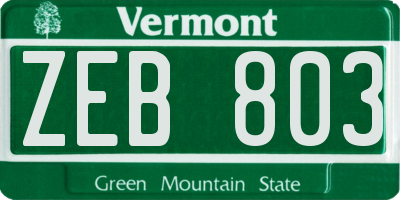VT license plate ZEB803