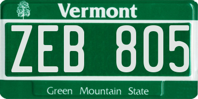 VT license plate ZEB805