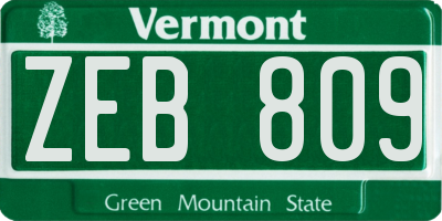 VT license plate ZEB809