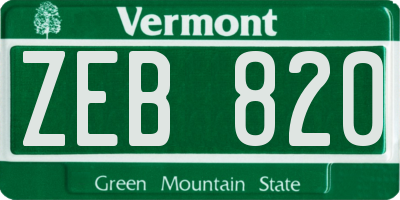 VT license plate ZEB820