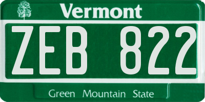VT license plate ZEB822
