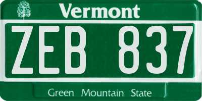 VT license plate ZEB837