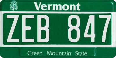 VT license plate ZEB847
