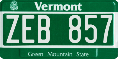 VT license plate ZEB857