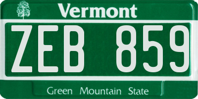VT license plate ZEB859
