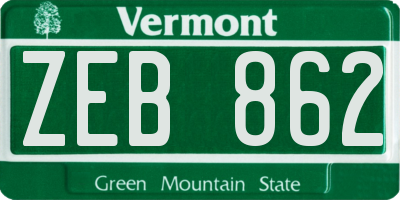 VT license plate ZEB862