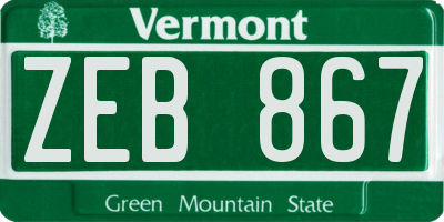 VT license plate ZEB867