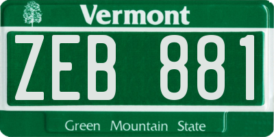 VT license plate ZEB881