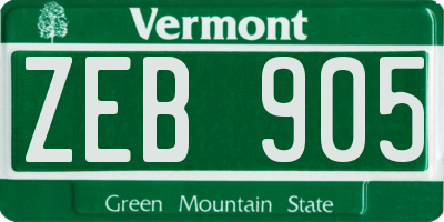 VT license plate ZEB905