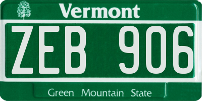 VT license plate ZEB906