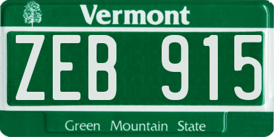 VT license plate ZEB915