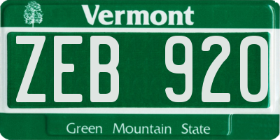 VT license plate ZEB920