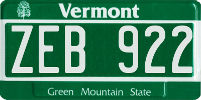 VT license plate ZEB922