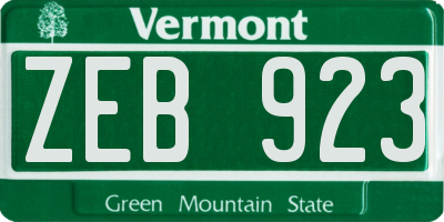 VT license plate ZEB923
