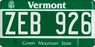 VT license plate ZEB926