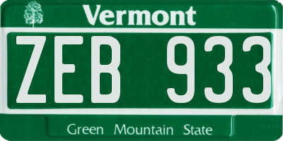 VT license plate ZEB933
