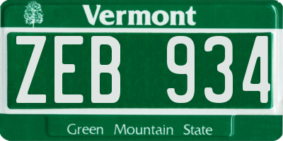 VT license plate ZEB934