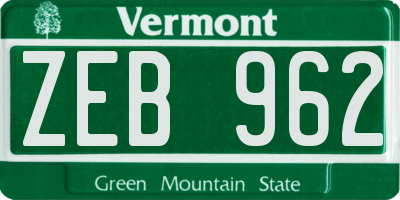 VT license plate ZEB962