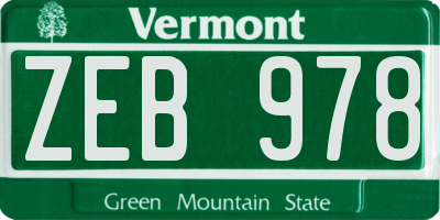 VT license plate ZEB978