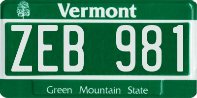 VT license plate ZEB981