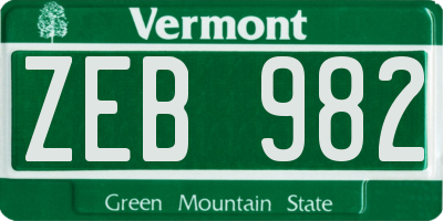 VT license plate ZEB982