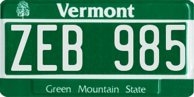 VT license plate ZEB985