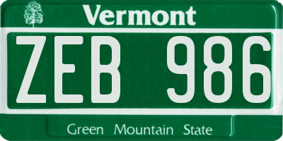 VT license plate ZEB986