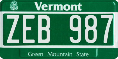 VT license plate ZEB987