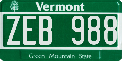 VT license plate ZEB988