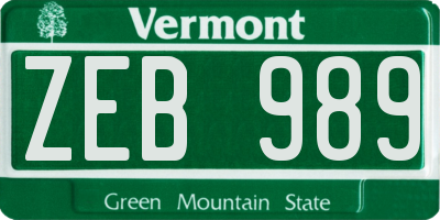 VT license plate ZEB989