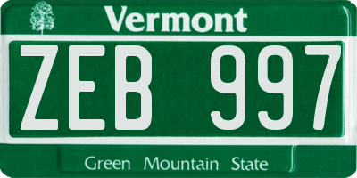 VT license plate ZEB997