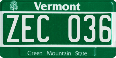 VT license plate ZEC036