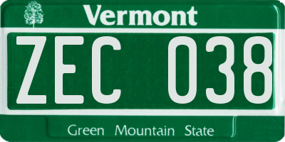 VT license plate ZEC038