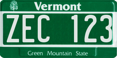 VT license plate ZEC123