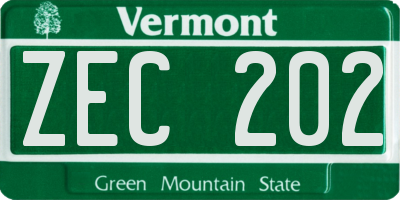 VT license plate ZEC202