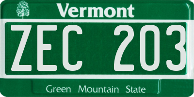 VT license plate ZEC203