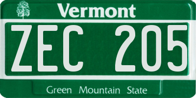 VT license plate ZEC205