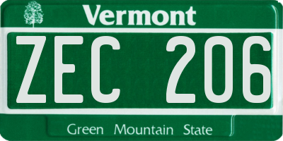VT license plate ZEC206