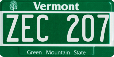 VT license plate ZEC207