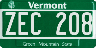 VT license plate ZEC208