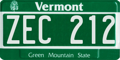 VT license plate ZEC212
