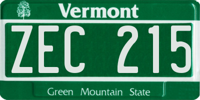 VT license plate ZEC215