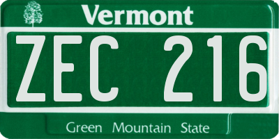 VT license plate ZEC216
