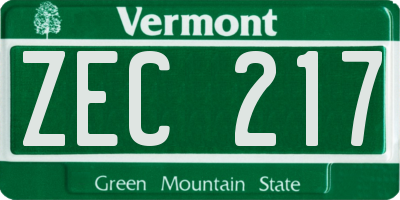VT license plate ZEC217