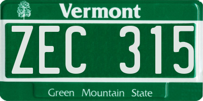 VT license plate ZEC315