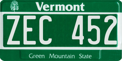 VT license plate ZEC452
