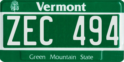 VT license plate ZEC494