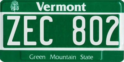 VT license plate ZEC802