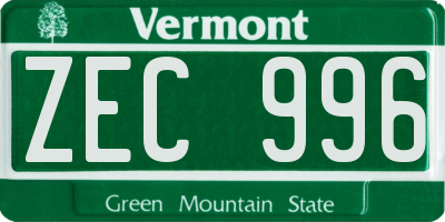 VT license plate ZEC996