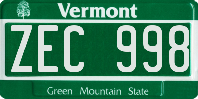 VT license plate ZEC998
